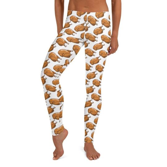 Thanksgiving Turkey Leggings, White ~~ Women's Teen Festive Funny Holiday Leggings