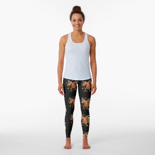 Funny Dabbing Turkey Design Thanksgiving Day Pilgrim Cool Leggings