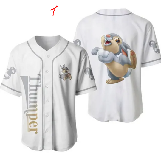 Thumper Rabbit Bambi Gray Stripes Patterns Baseball Jersey Disney Baseball Shirt Pluto Dog Yellow Green 3D T-shirt