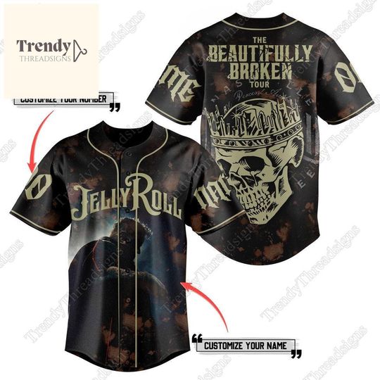 Personalized Jelly Roll Baseball Jersey, The Beautiful Broken Tour 2024 Baseball Shirt