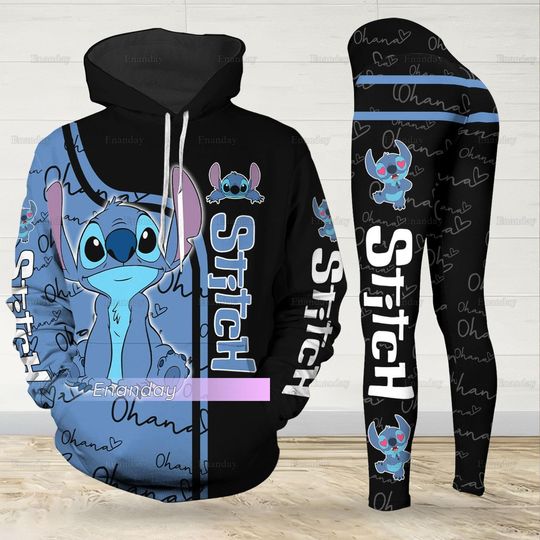 Stitch Hoodie/Leggings, Stitch Ohana Hoodie, Disney Stitch Leggings, Yoga Pants Women, Workout Leggings