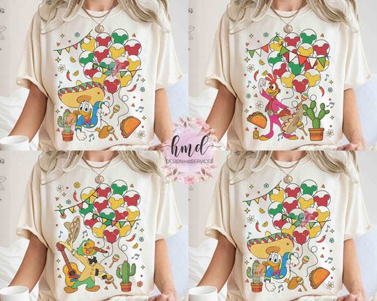 Three Caballeros Jose Donald Duck Panchito Balloons T-shirt, Disney Cinco De Mayo Tee