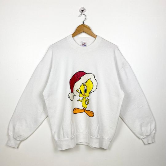 90s Tweety Crewneck Sweatshirt Patch Logo White Color