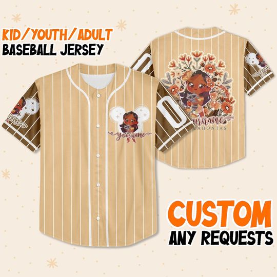 Personalized Disney Pocahontas Princess and Cute Flower Baseball Jersey