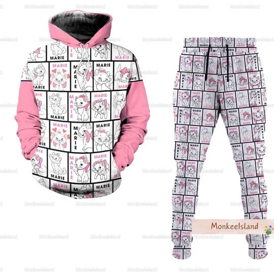 Marie Cat Moods Hoodie, Disney Marie Cat Jogger, The Aristocats Womens Jogger, Cute Marie Cat 3D Hoodie