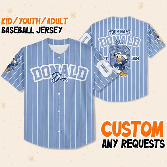Personalize cute D Donald duck 1934, Custom Name Disney Kid Adult Toddler Baseball Jersey