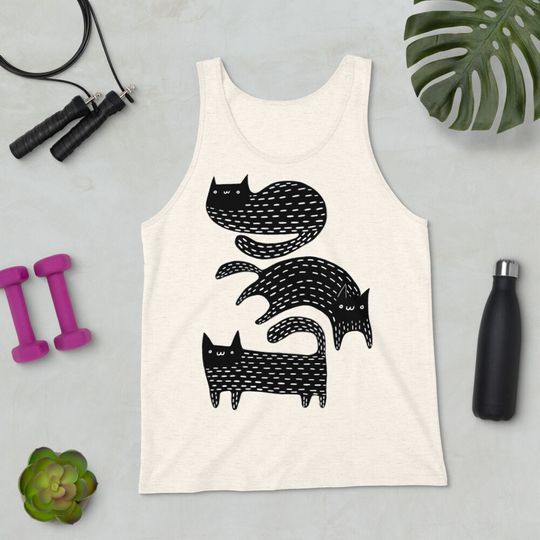Discover TANK TOP Black Cat Folk Art Print Birthday Housewarming Gifts Funny Cute Weird Gifts for Cat People Whimsical Quirky Artwork