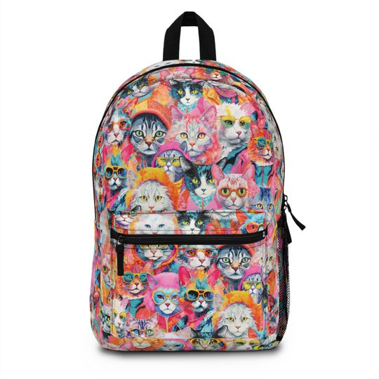 Hipster Cats pattern Backpack, Retro cats pattern school bag, Vintage Cats student Backpack, Groovy cats backpack, back to school cat gifts