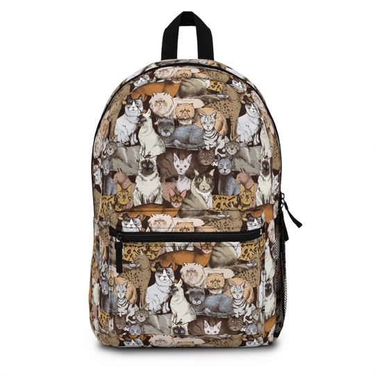 Vintage cats pattern Backpack, Cats pattern school bag, Vintage Cat breeds student Backpack, cat pattern backpack, back to school cat gifts