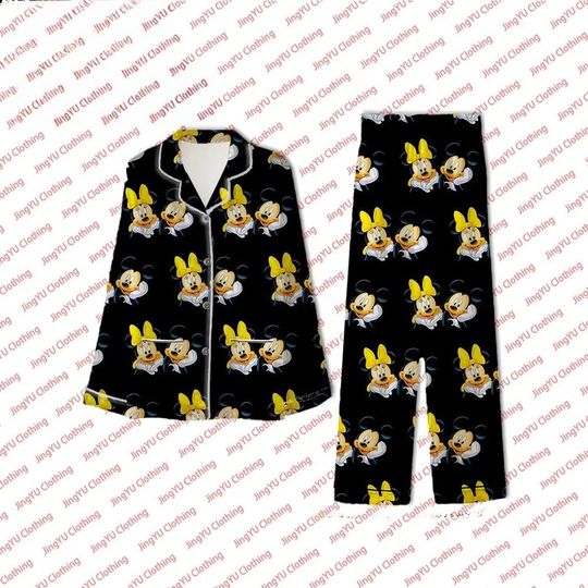 Disney Yellow Bow Minnie and Mickey Pajamas Set