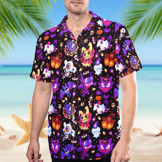 Gengar Halloween Hawaiian Shirt Gengar Button Up Shirt