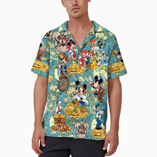 Mickey Pirate Hawaiian Shirt Pirates of Caribbean Tropical Shirt, Mickey and Friends Summer Hawaiian, Disneyland Family Vacation Shirt