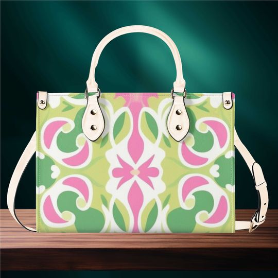 Leather Handbag beautiful design abstract art spring colors