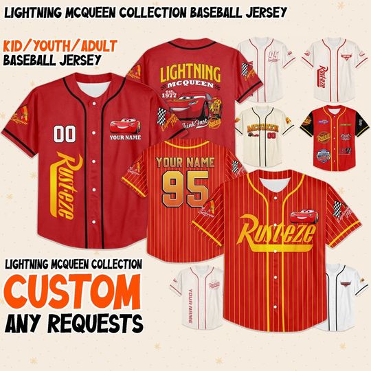 Personalize Disney Cars Lightning Mcqueen Collection Awesome, Custom Baseball Jersey