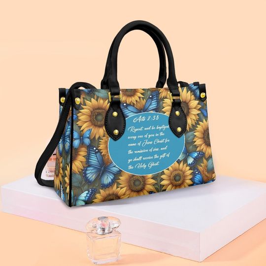 Butterflies flowers Leather Handbag, gift for mother's day