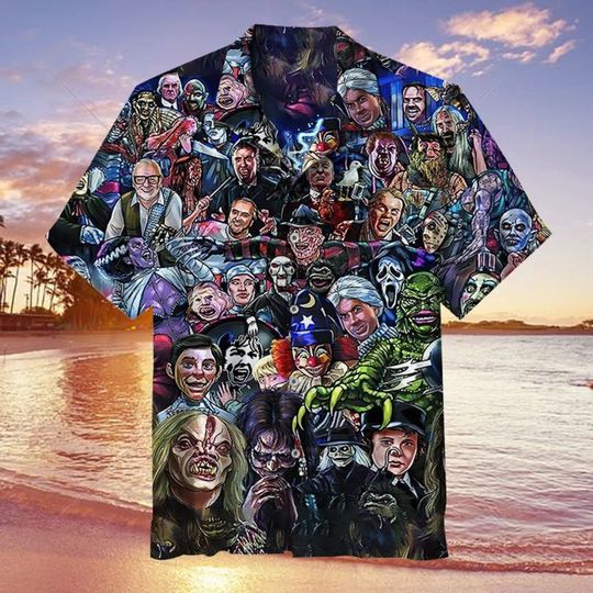 Horror movie characters collection Hawaiian Shirt, Horror Friends Shirt, Michael Myers shirt, Ghost Face Halloween, Horror Halloween Shirt