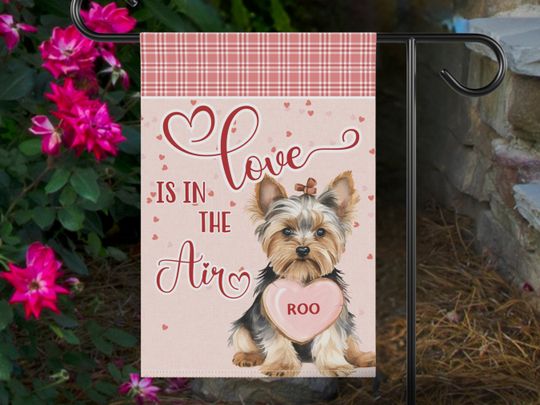 Custom Yorkie Valentine Garden Flag - Dog Mom Home Decor, Yorkshire Terrier Yard Sign with Name, Personalized Dog Owner Gift for Yorkie Mom
