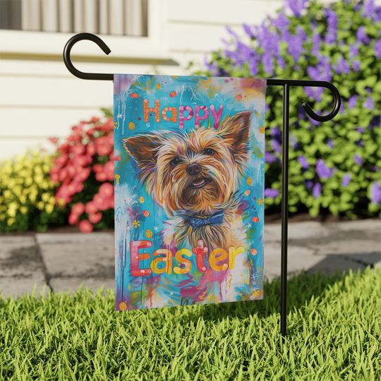 Yorkshire Terrier Garden Flag - Easter Themed Garden Flag - Yorkie Home Decor - Yorkie Lover - Yorkshire Terrier Gift - Outdoor Decor