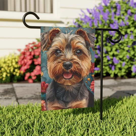 Cute Yorkshire Terrier Flower Garden Flag, House Welcome , Outdoor Home Decor