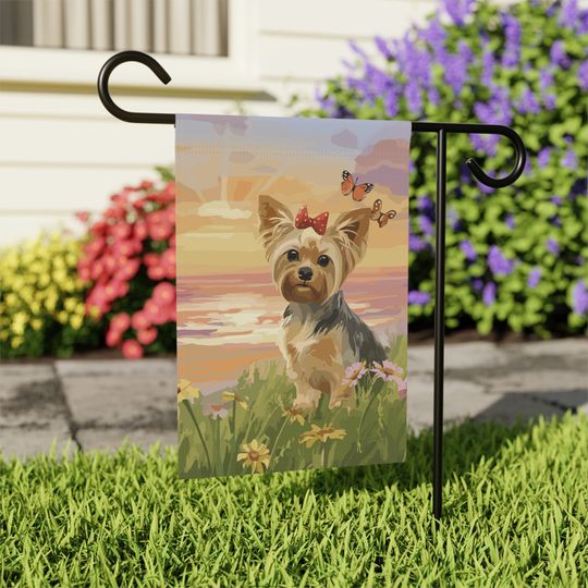 YORKIE Garden Flag, Spring Yorkshire Terrier Patio & Yard Art, Pet Remembrance Gift, Outdoor Porch Decor for Pet Lovers
