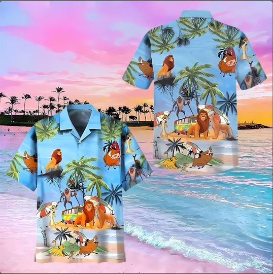 Hawaiian shirt,Gifts For Him, The Lion King Character, Family Hawai, Lion King Mufasa Palm Tree Beach Vibes Summer Vacation 3d Hawaii Shirt