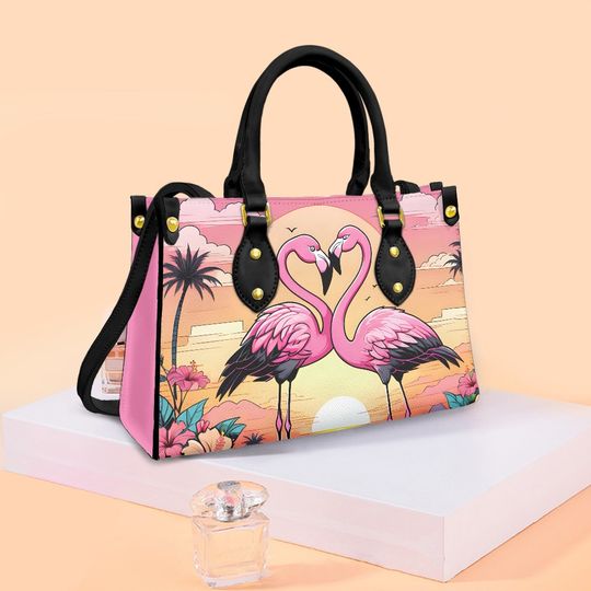 Pink Flamingo - Leather bag with cute animal print, Mother's day Gift