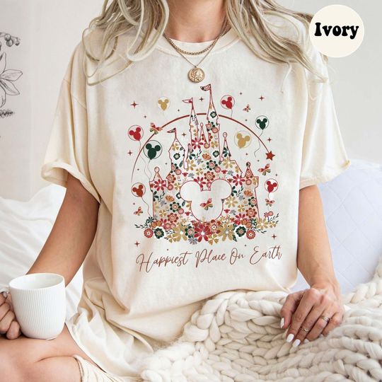 Disney Castle Floral Shirt, Happiest Place on Earth Shirt, Magic Kingdom Shirt