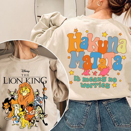 2 Sided Hakuna Matata It Means No Worries Comfort Colors T-shirt, Retro Groovy The Lion King Characters Shirt, Disney Magic Kingdom Trip