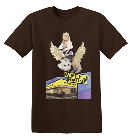 Dolly Parton Riding a Winged Possum over Waffle-House Retro T-shirt