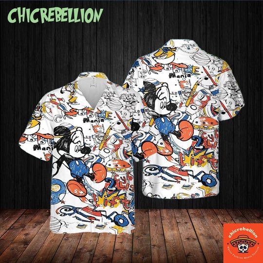 Mickey Mouse Cartoon Pattern Drawing Funny Hawaiian Shirt, Mickey Mouse Hawaiian Shirt