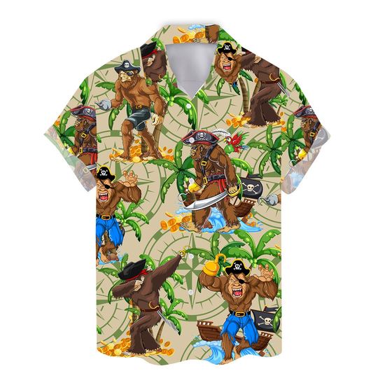 Bigfoot Pirate Hawaiian Shirts, Pirate Hawaiian Shirts, Pirate Theme Lover Shirt