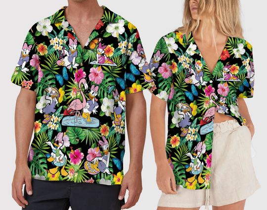 Floral Daisy Duck Hawaiian Shirt Minnie and Daisy Beach Hawaiian Shirt