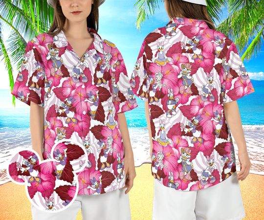 Daisy Duck Hibiscus Hawaiian Shirt, Cartoon Duck Summer Hawaii Shirt