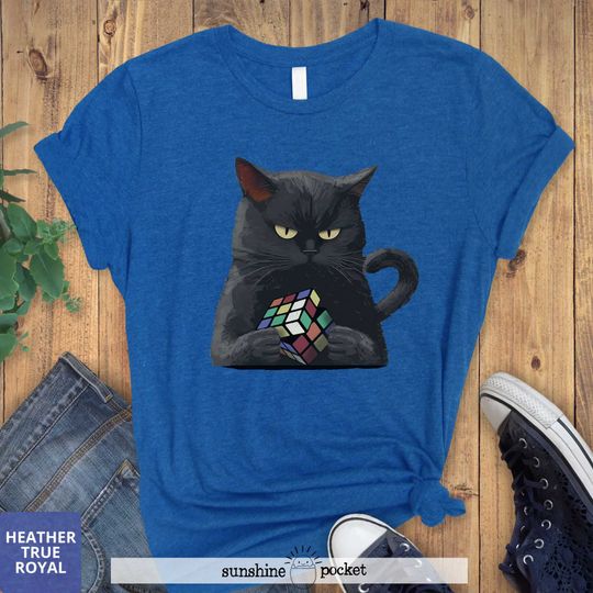 Rubiks Cube Shirt, Black Cat Solving Rubiks Cube Gift, Funny Rubik Cube Solver, Rubiks Cube, T-shirt, Nerdy Gift, Student Shirt, Black Kitty