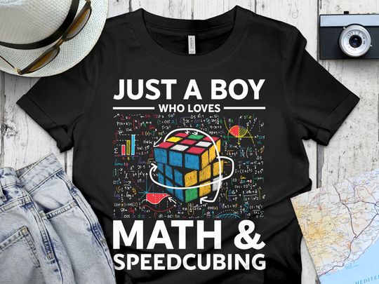 Rubiks Cube Costume Gifts, Rubik's Solve Lover Birthday Present Shirts, Just A Boy Who Loves Math And Speedcubing Funny Puzzle T-Shirt