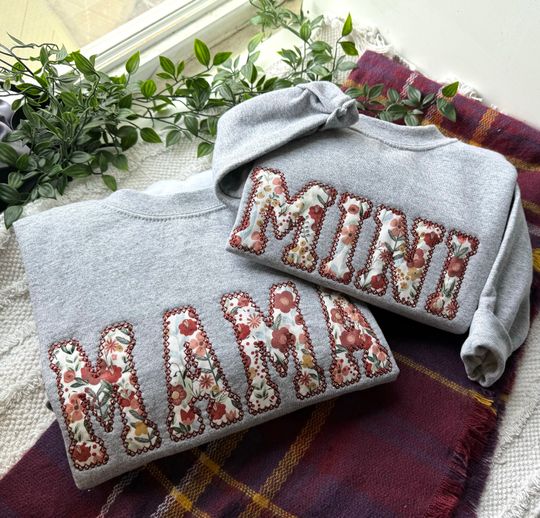 Mama and Mini Embroidered Sweatshirt, Matching Mama and Me Sweatshirt, Floral Applique, Gift For Mom, Trendy Cute Mama and Mini Sweatshirt