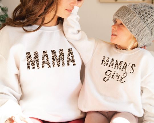 Leopard Pattern Mama Mini Swearshirt, Mama Sweater, Leopard Pattern Mini   Sweatshirt, Matching Crewneck Sweatshirt