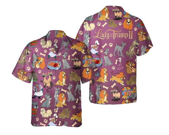 Lady and the Tramp Group Characters Hawaiian Shirt, Retro Disney Hawaii Shirt