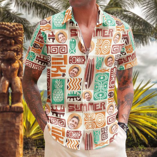 Custom Hawaiian Shirt with Face, Summer Tiki Hawaiian Shirt