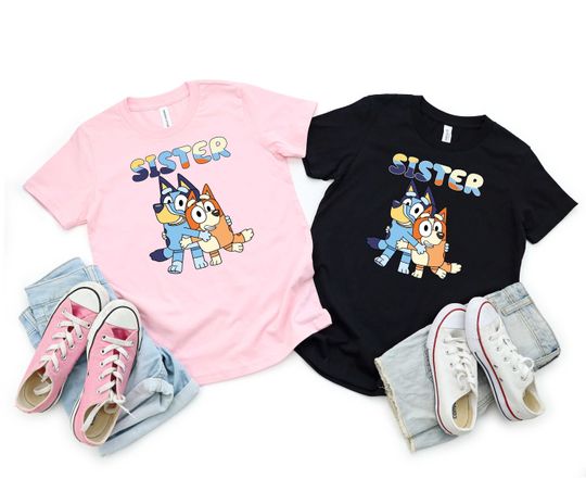 BlueyDad Sister Shirt, Bandit and Chilli Shirt, Family Party Shirt, Bandit Chilli Hug Shirt, Blue Dog Tee, BlueyDad Cartoon Shirt, Family Gift Tee