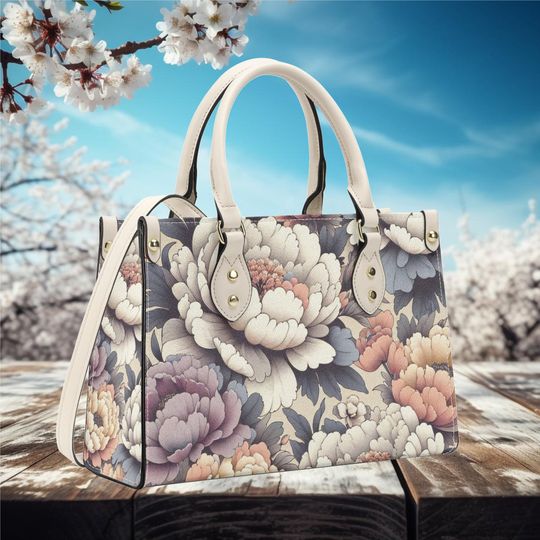 Flower Leather Handbag, gift for mom, gift for her