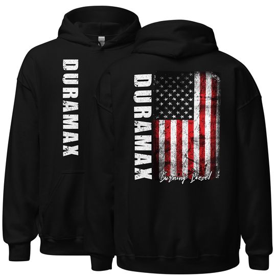 Duramax Diesel Hoodie With American Flag On Back, Diesel Truck