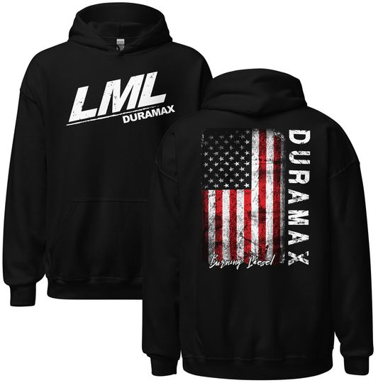 LML Duramax Hoodie, Mens Diesel Truck With American Flag, Patriotic Hooded Pullover, Gift For Him, Boyfriend Husband Gift