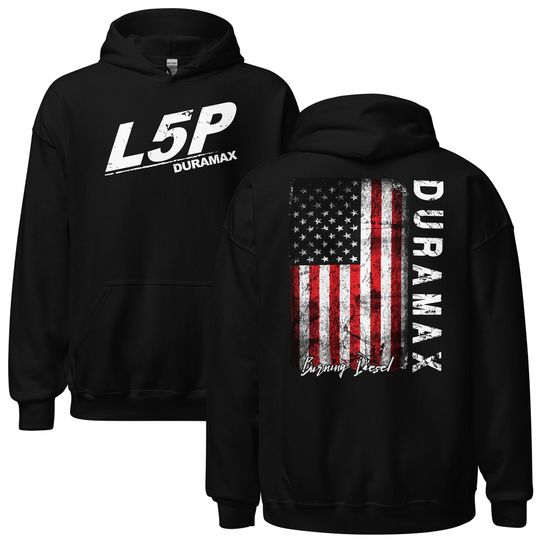 L5P Duramax Hoodie Mens Diesel Truck With American Flag Hooded Pullover Sweater