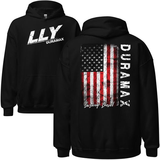 LLY Duramax Hoodie , Diesel Truck With American Flag On Back