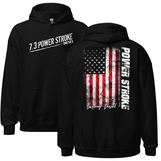 7.3 Power Stroke Hoodie, American Flag Diesel Truck , Mens Patriotic Hooded Pullover Jacket, Gift For Him