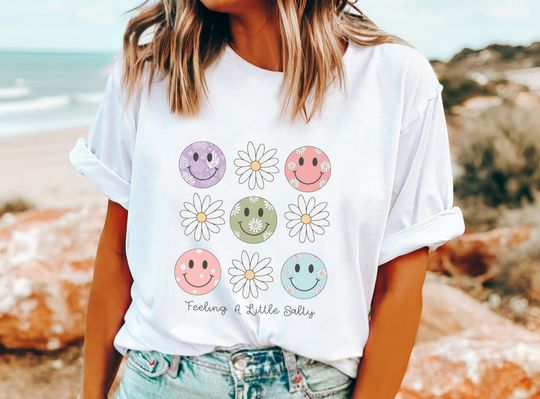 salty Smiley Face Shirt, Flower Retro Smile Face