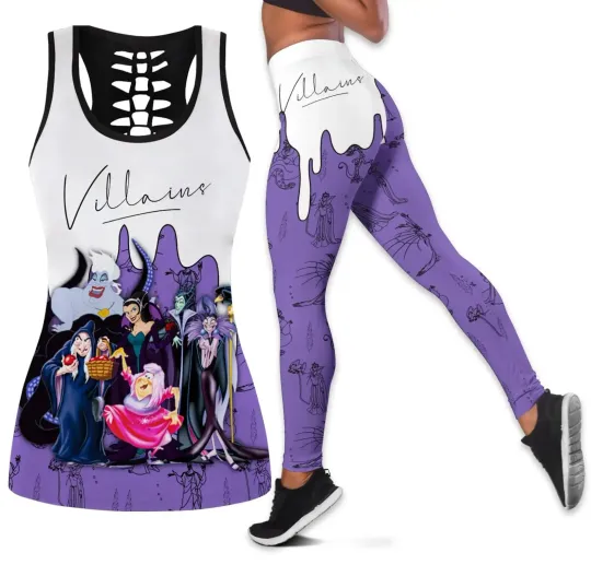 2024 Maleficent Women's Hollow Fitness Disney Villains Tank Top Legging Set