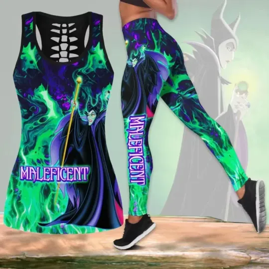2024 Maleficent Women's Hollow Fitness Disney Villains Tank Top Legging Set