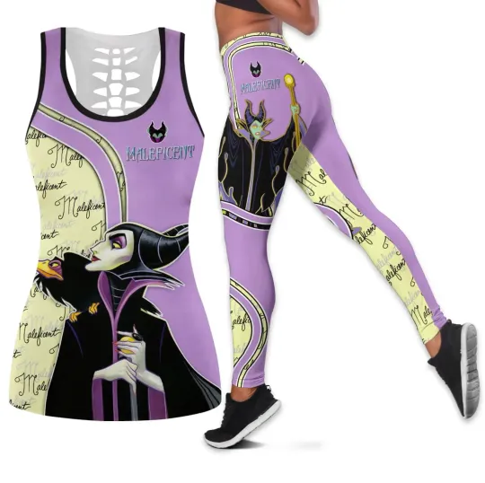 2024 Maleficent Women's Hollow Fitness Disney Villains Tank Top Legging Set